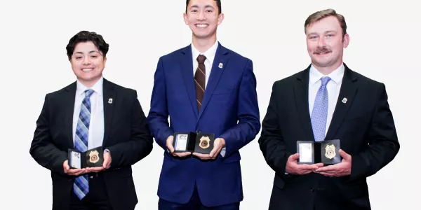April 25, 2025 Criminal Justice Academy graduates: Greenville County Agent Hernandez, Lexington County Agent Stone and Anderson County Agent Dobbs.