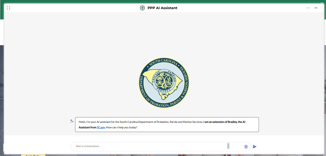 Image of the South Carolina Department of Probation, Parole, and Pardon Services AI assistant.